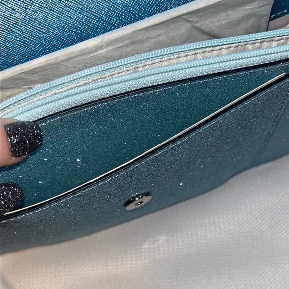 Kate Spade New York Flap Crossbody Glitter Fabric Blue Frost NWT - Picture 6 of 10